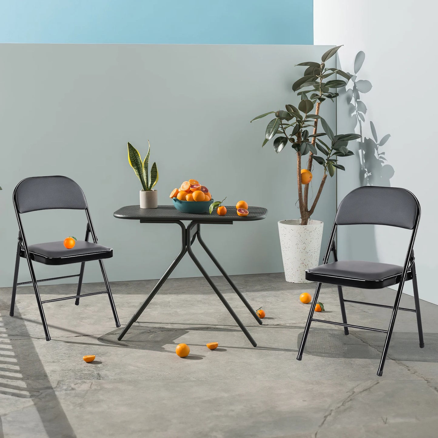 JHK Leather Padded Folding Chairs 4 Pack Sturdy Metal