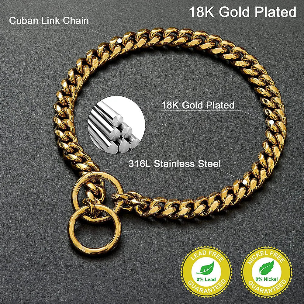 Stainless Steel Dog Chain Collar Cuban Link Design