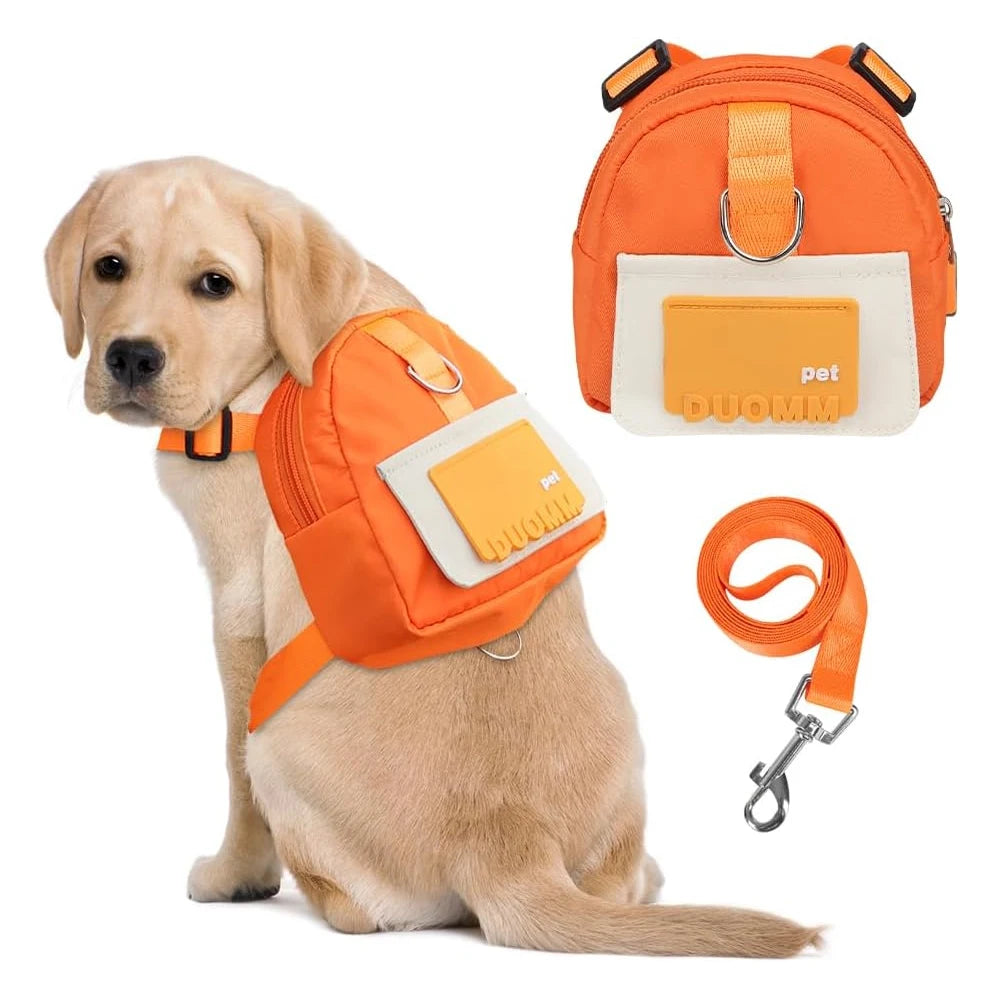 Adjustable Pet Backpack With Harness Leash Travel Treat Pouch