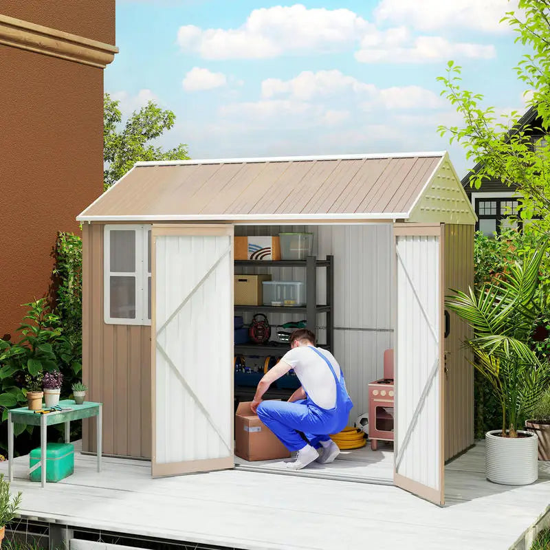 Metal Garden Storage Shed With Doors Window And Air Vents