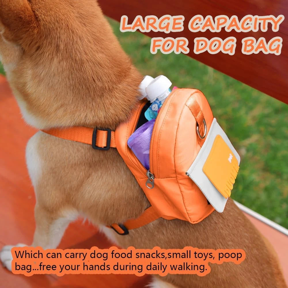 Adjustable Pet Backpack With Harness Leash Travel Treat Pouch
