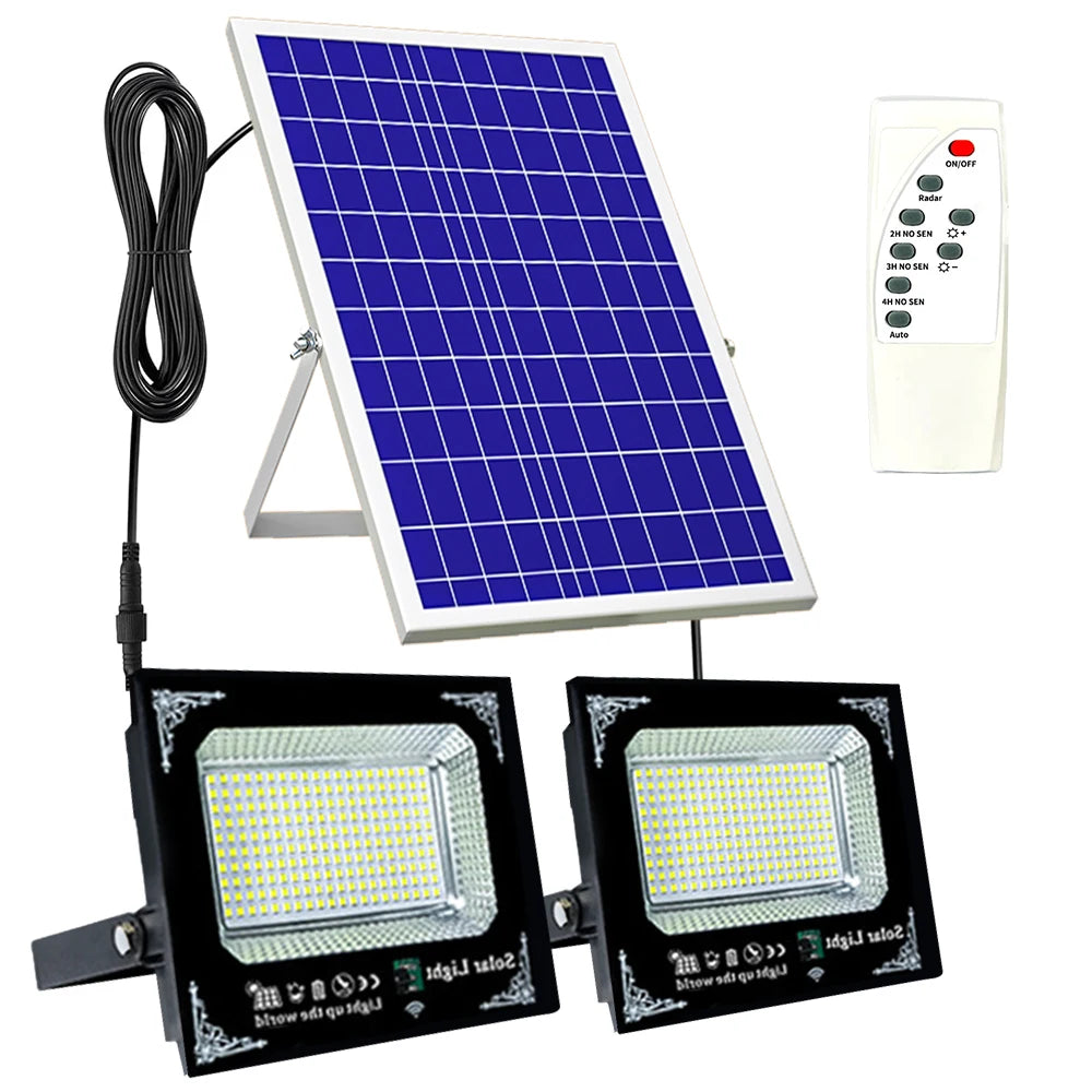 Solar Powered 500W LED Dual Head Flood Light For Garden