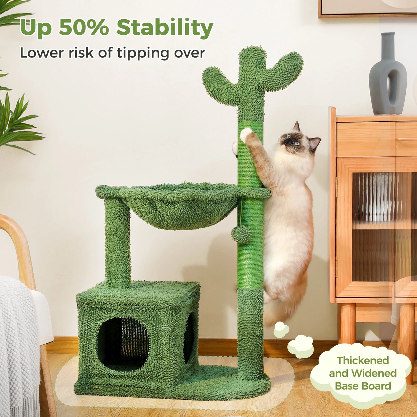 PEQULTI CN Cactus Cat Tree With Condo And Hammock For Indoor Cats