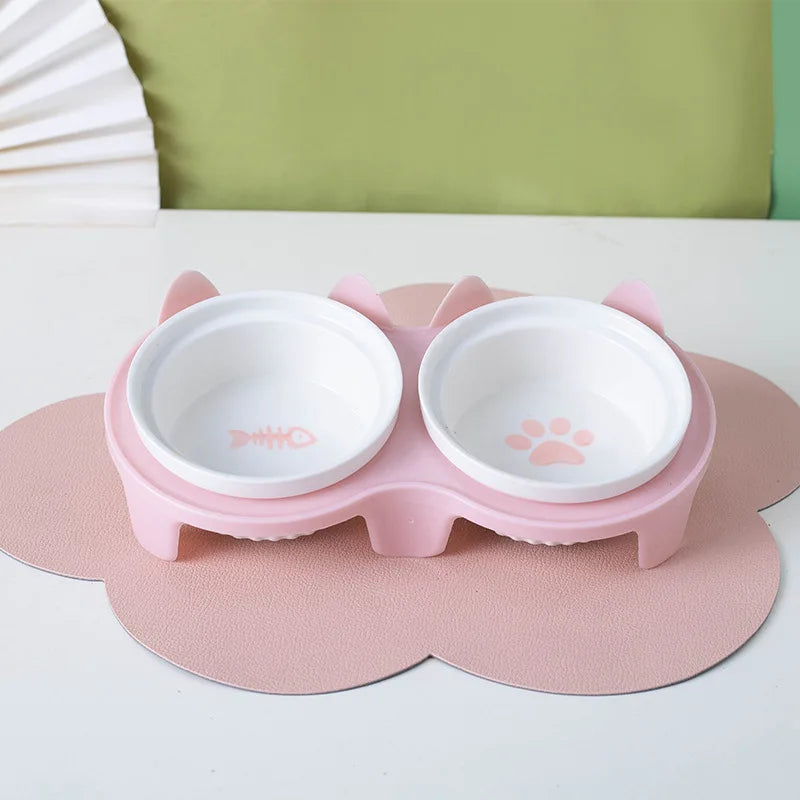 Cat Tilted Feeding Bowl With Anti Slip Stainless Steel Inner