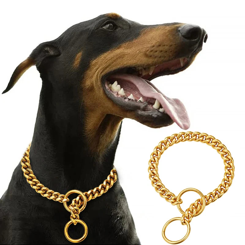 Stainless Steel Dog Chain Collar Cuban Link Design