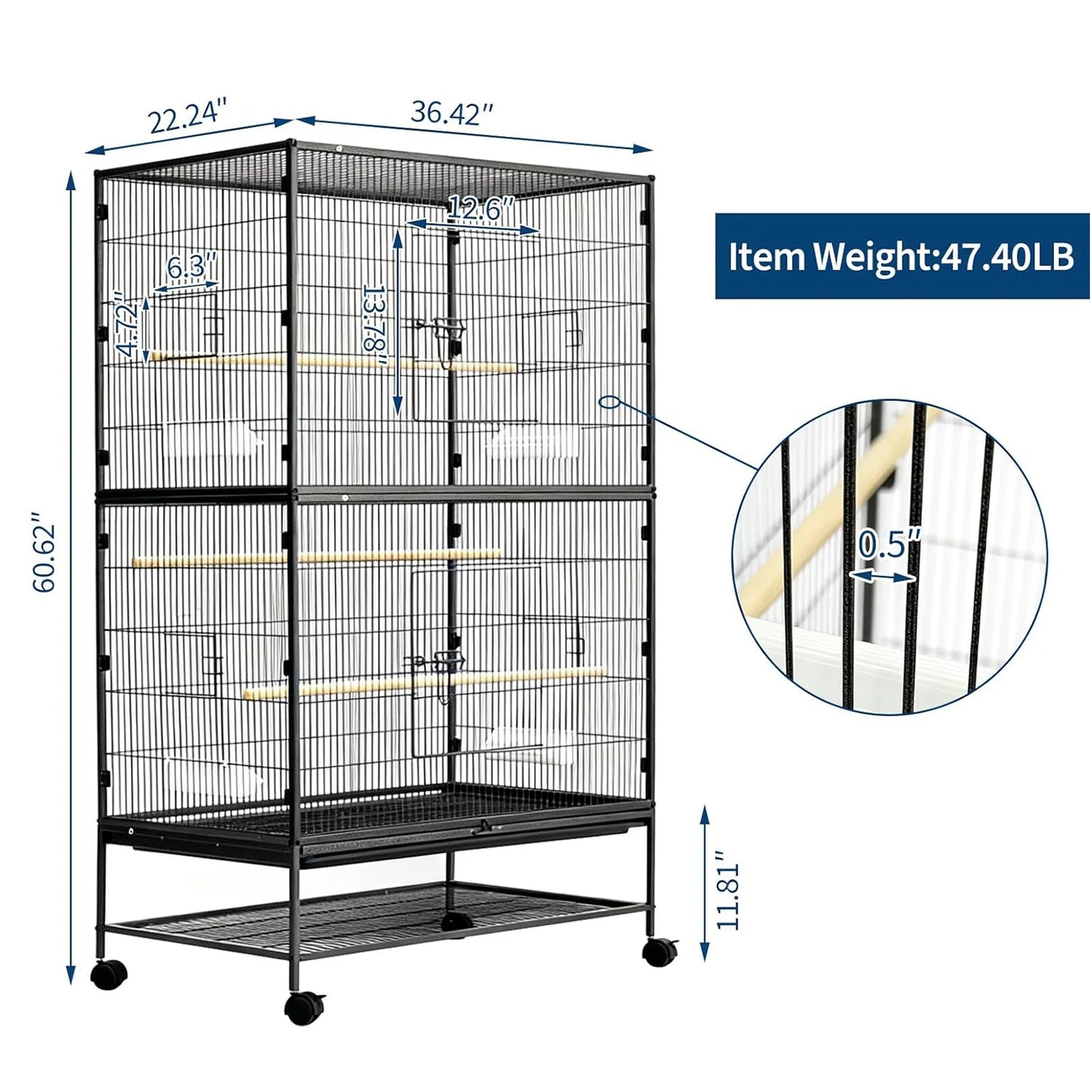 HiMISSCN Bird Cage With Rolling Stands And Feed Bowls