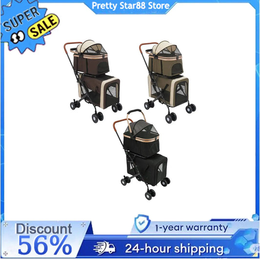 Bymaocar Foldable Pet Stroller for Small and Medium Dogs Two Tier Load 35kg