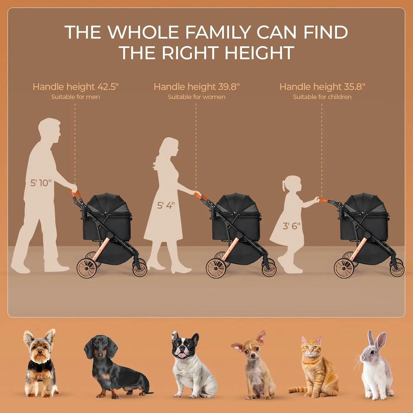 Foldable Pet Stroller All Terrain For Medium Dogs And Cats
