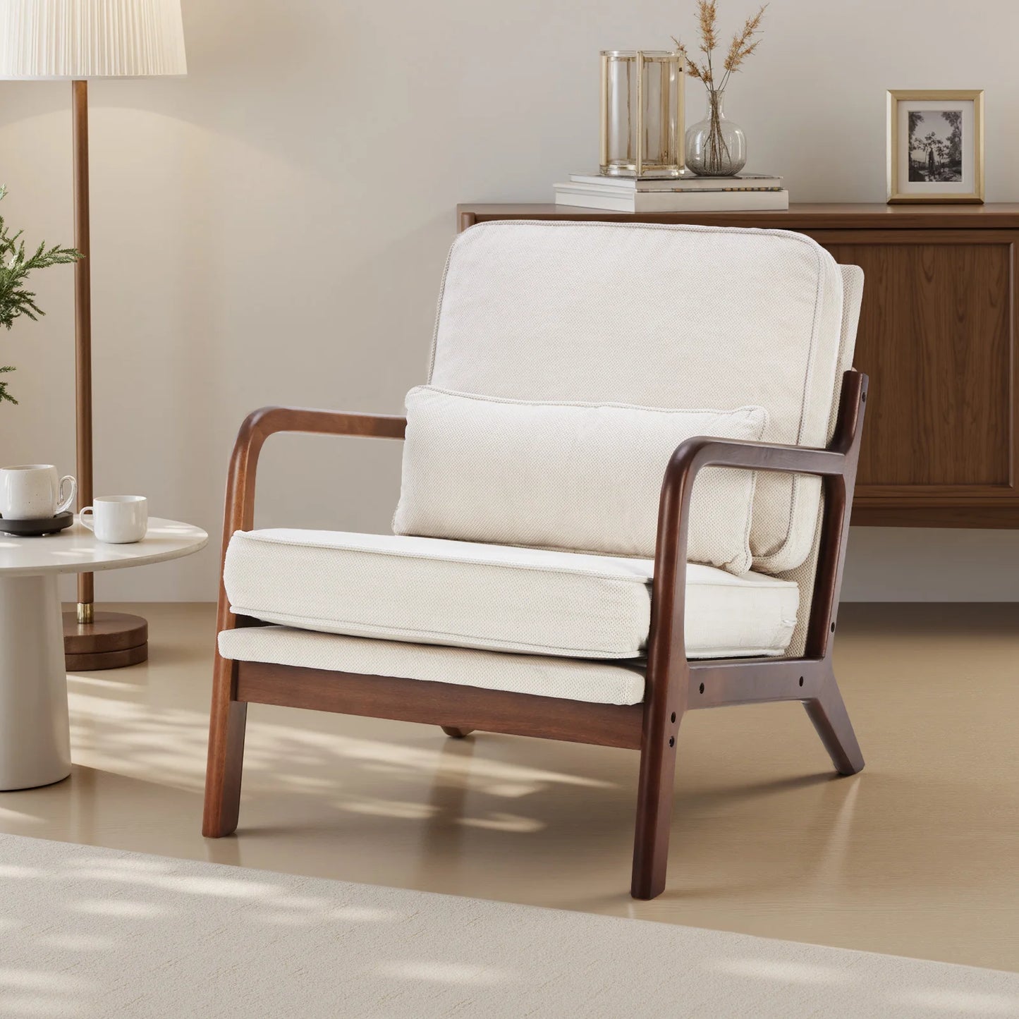 JHK Mid Century Modern Chair Solid Wood Frame With Arms