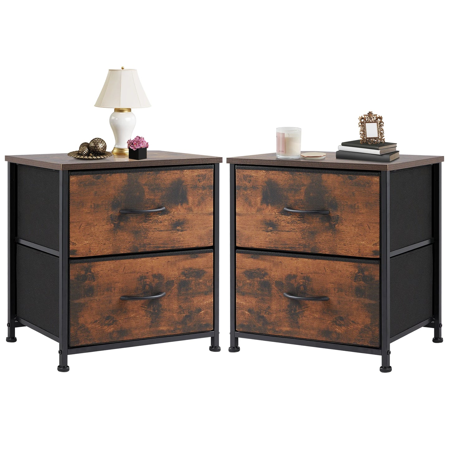 JHK Nightstand Bedside Storage Cabinet With Fabric Drawers