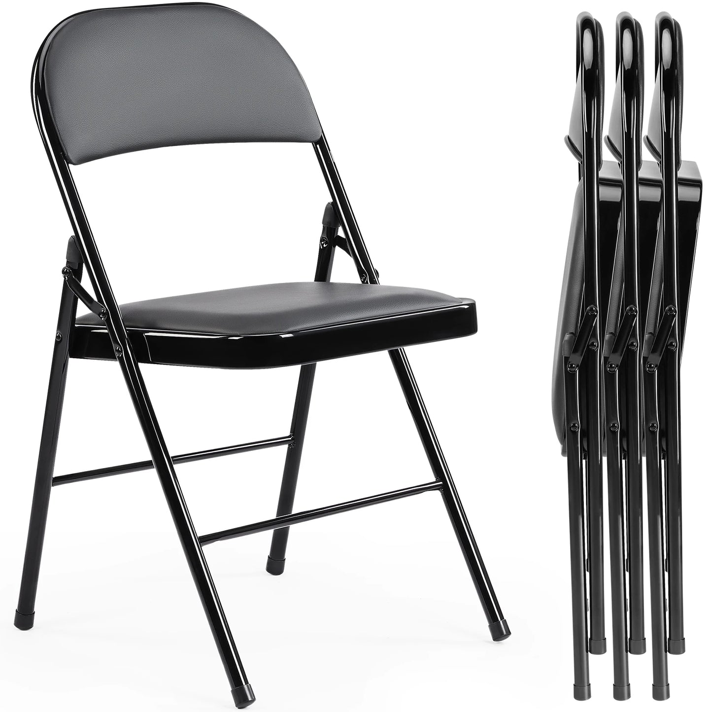 JHK Leather Padded Folding Chairs 4 Pack Sturdy Metal