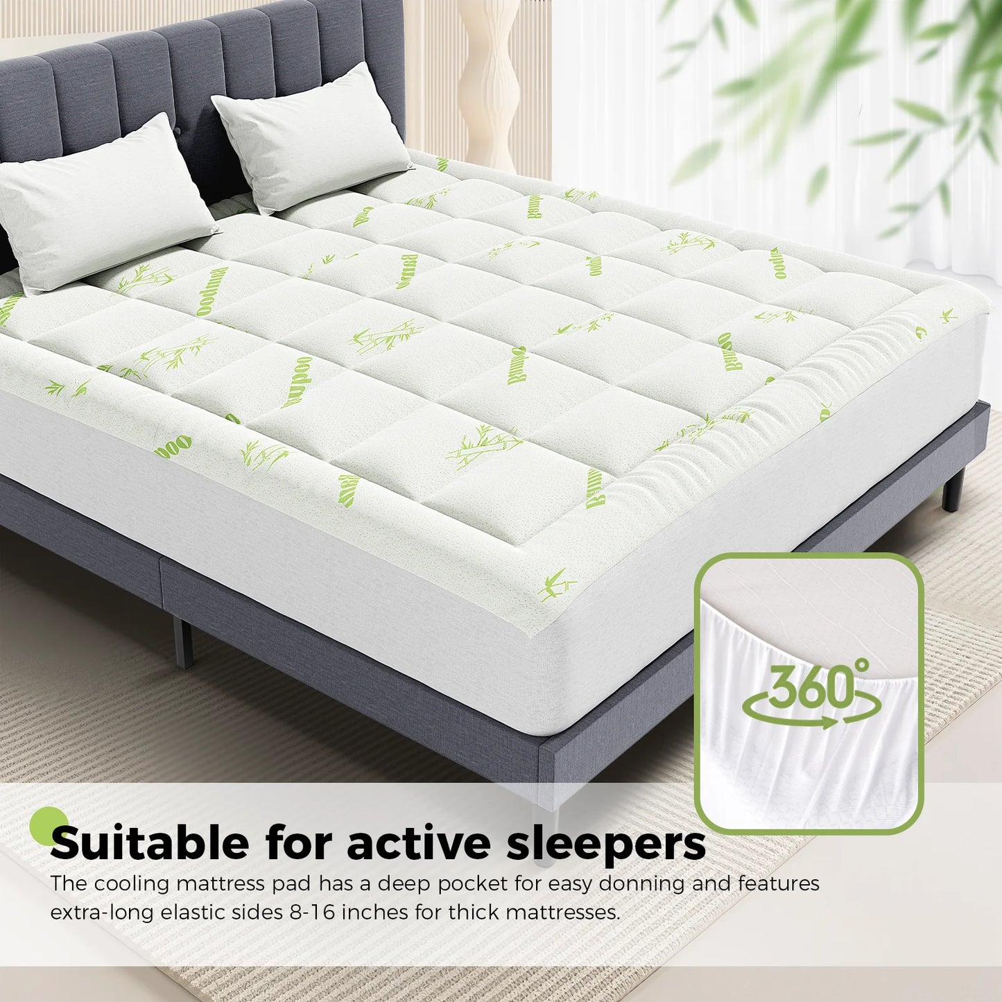 JHK Bamboo Fiber Soft Mattress Topper With Deep Pockets 400g
