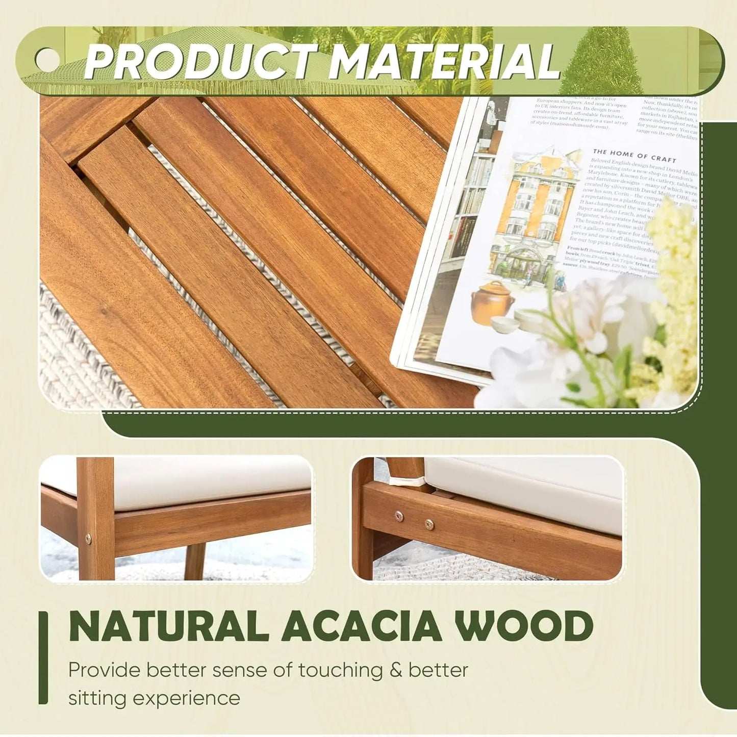 XIAOLANG Acacia Wood 4 Piece Patio Conversation Set With Table