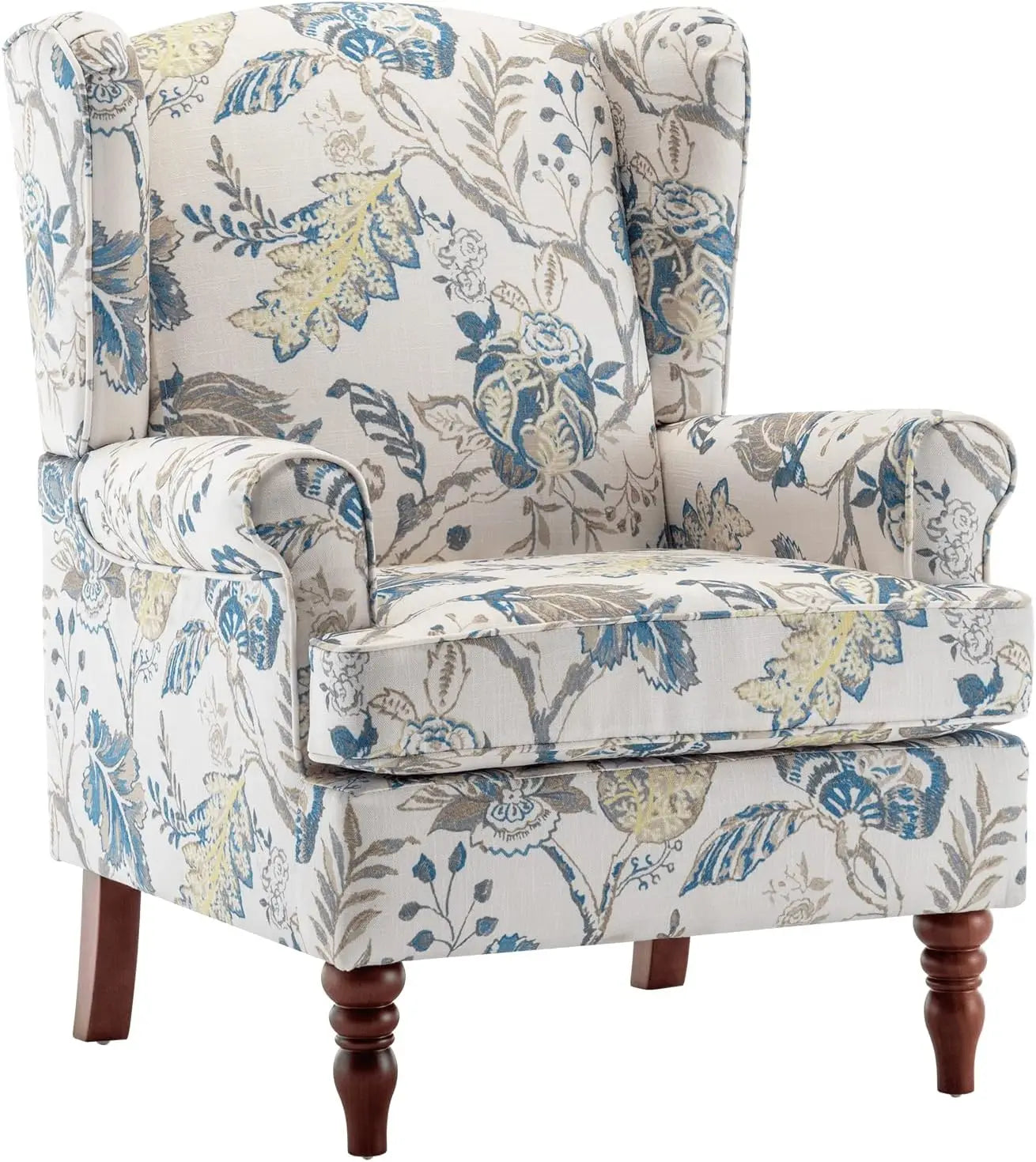 Floral Accent Chair High Back Upholstered Armchair With Solid Legs