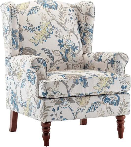 Floral Accent Chair High Back Upholstered Armchair With Solid Legs