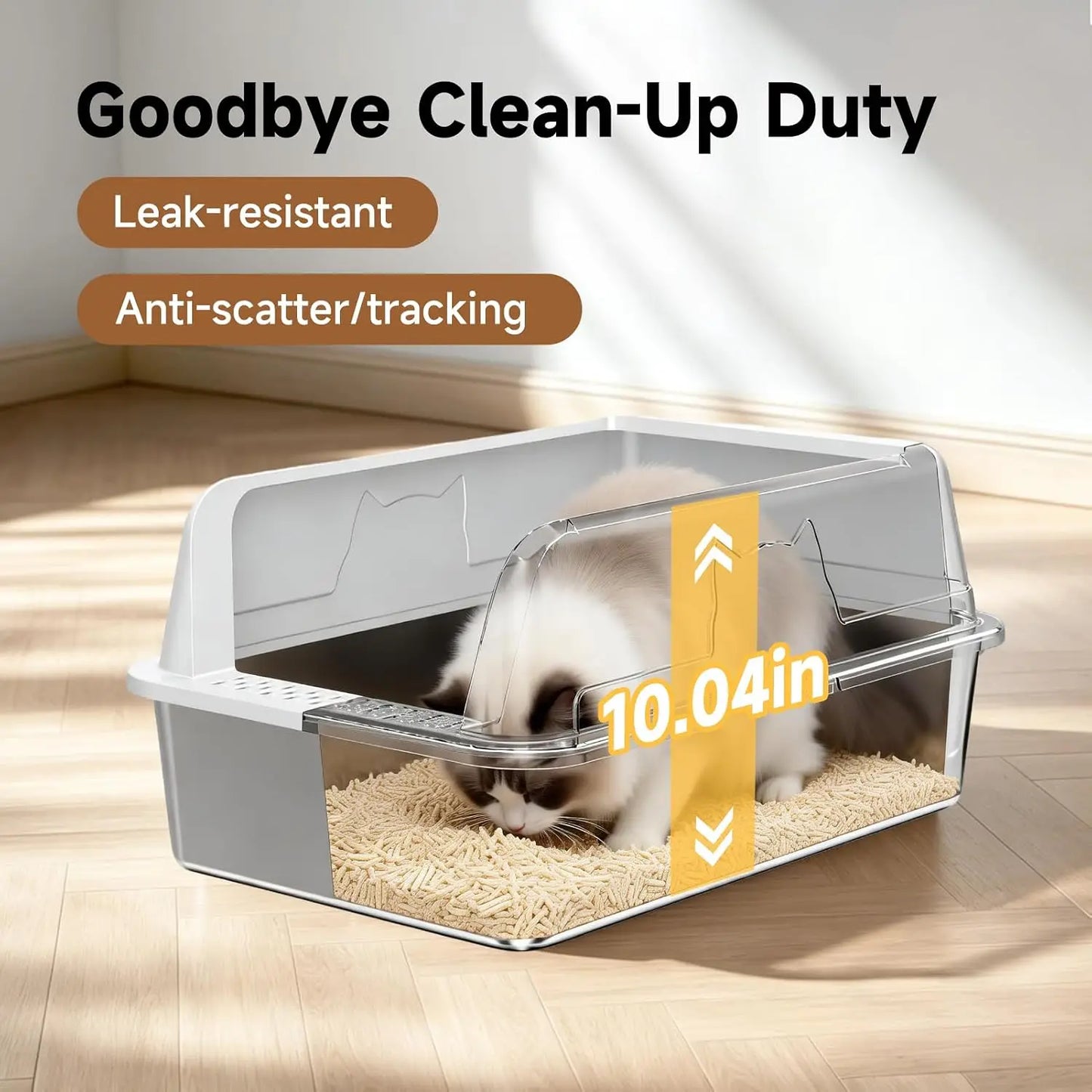 Stainless Steel Cat Litter Box With High Sides And Scoop