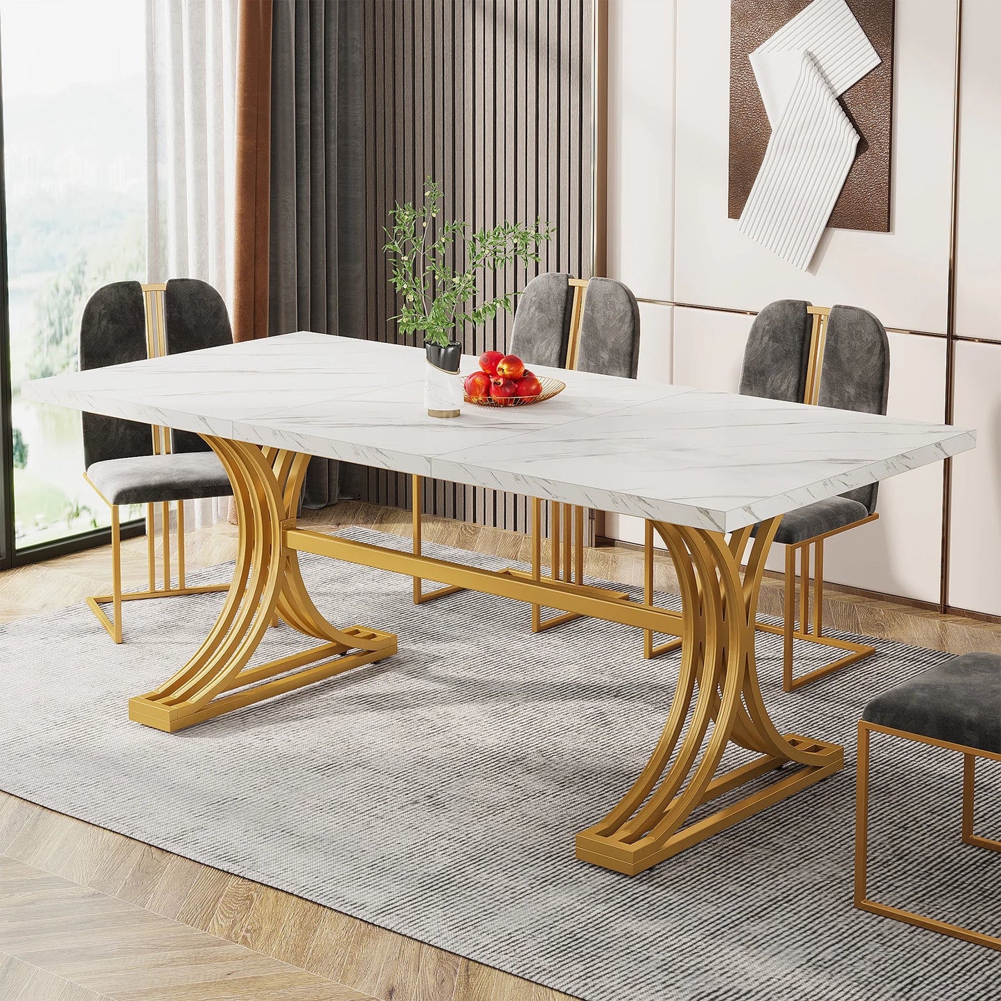Tribesigns Rectangular Dining Table For 4 To 6 With Faux Marble Top