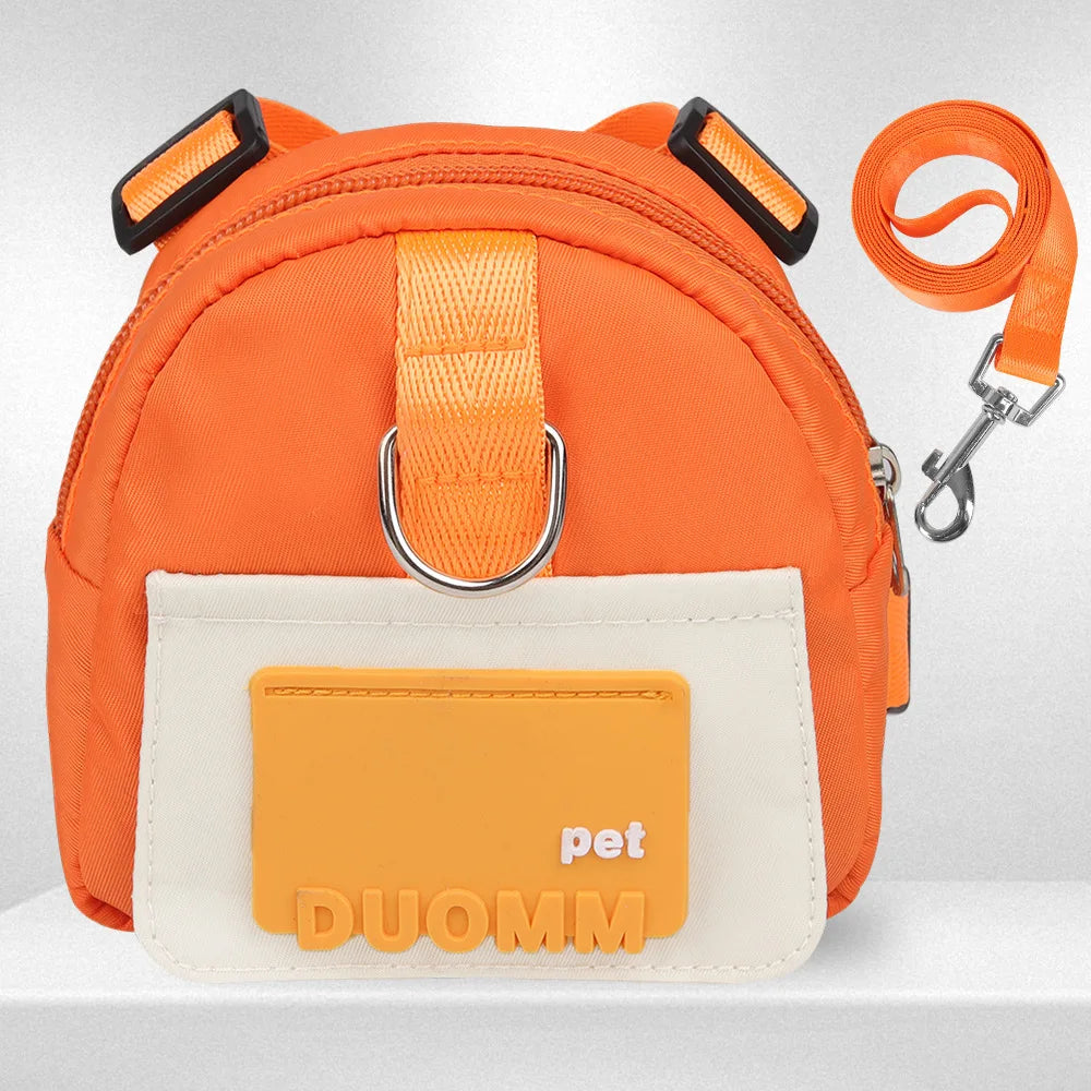 Adjustable Pet Backpack With Harness Leash Travel Treat Pouch