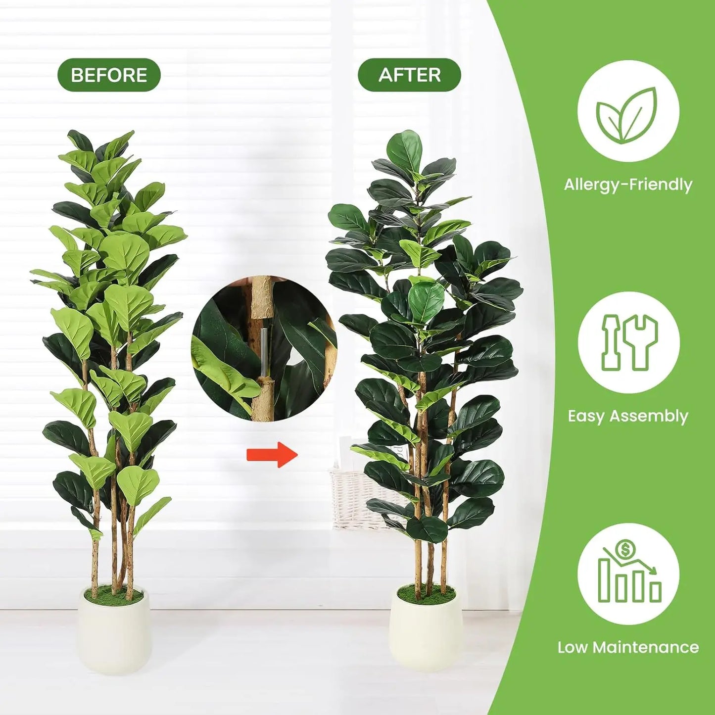 HiMISS Artificial Fiddle Leaf Fig Tree With Pot Decor Home