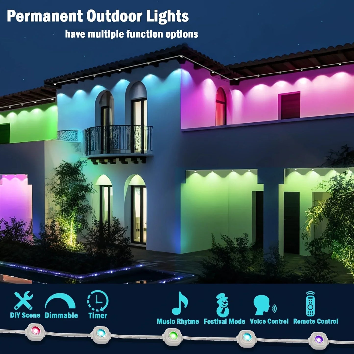 MIMIRGB Outdoor LED String Lights Eaves Decoration Bluetooth App