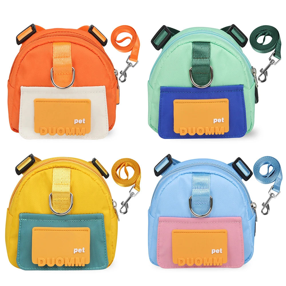 Adjustable Pet Backpack With Harness Leash Travel Treat Pouch