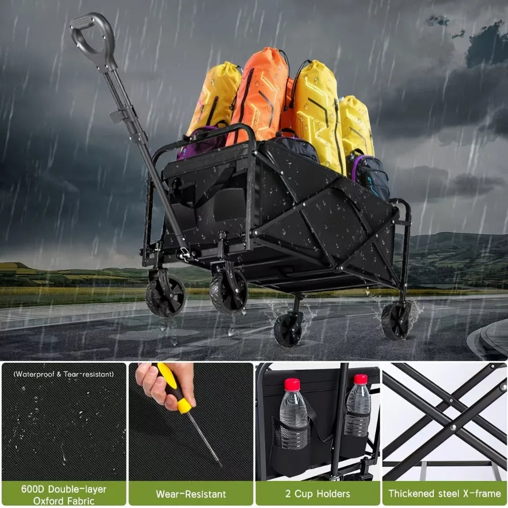 Heavy-Duty All-Terrain Folding Cart With Stainless Steel Frame For Camping