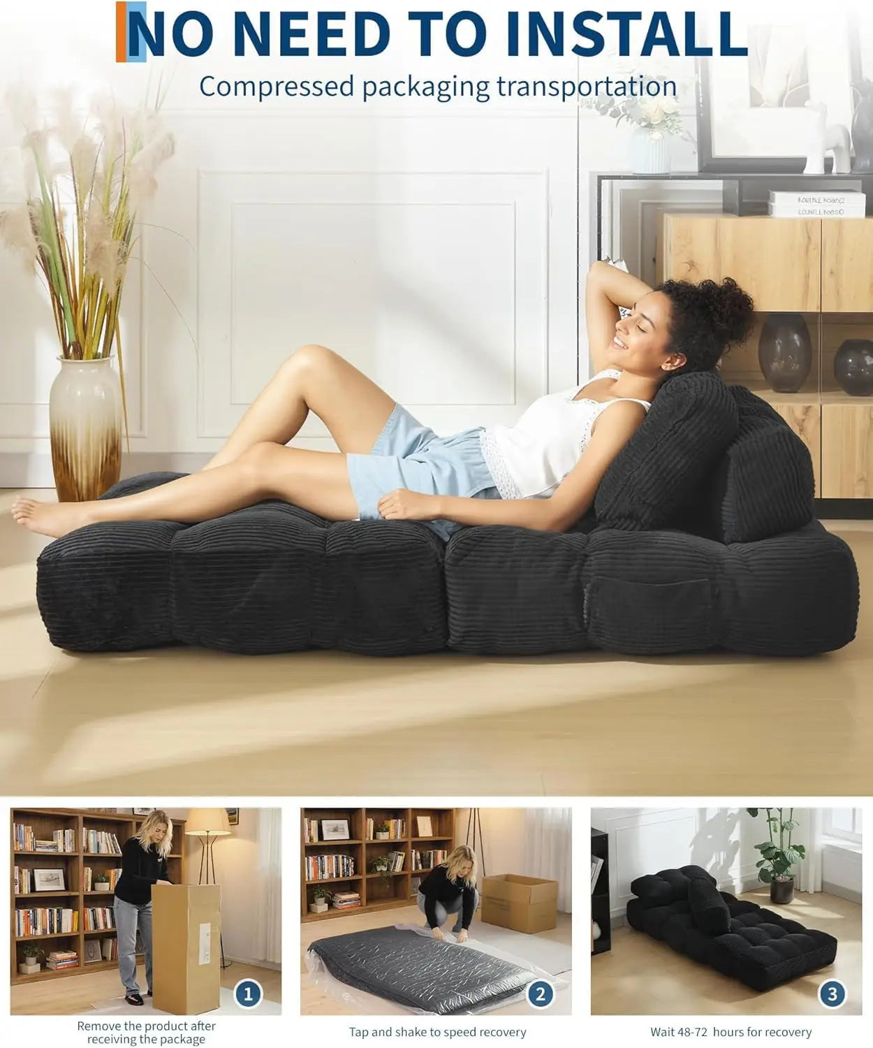 HiMISS 3In1 Folding Sofa Bed With Back Support Pillow