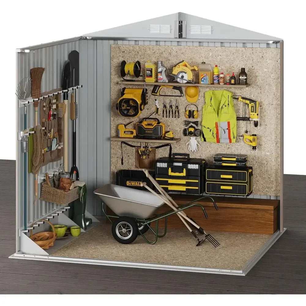 Metal Outdoor Storage Shed With Lockable Door And Sloping Roof
