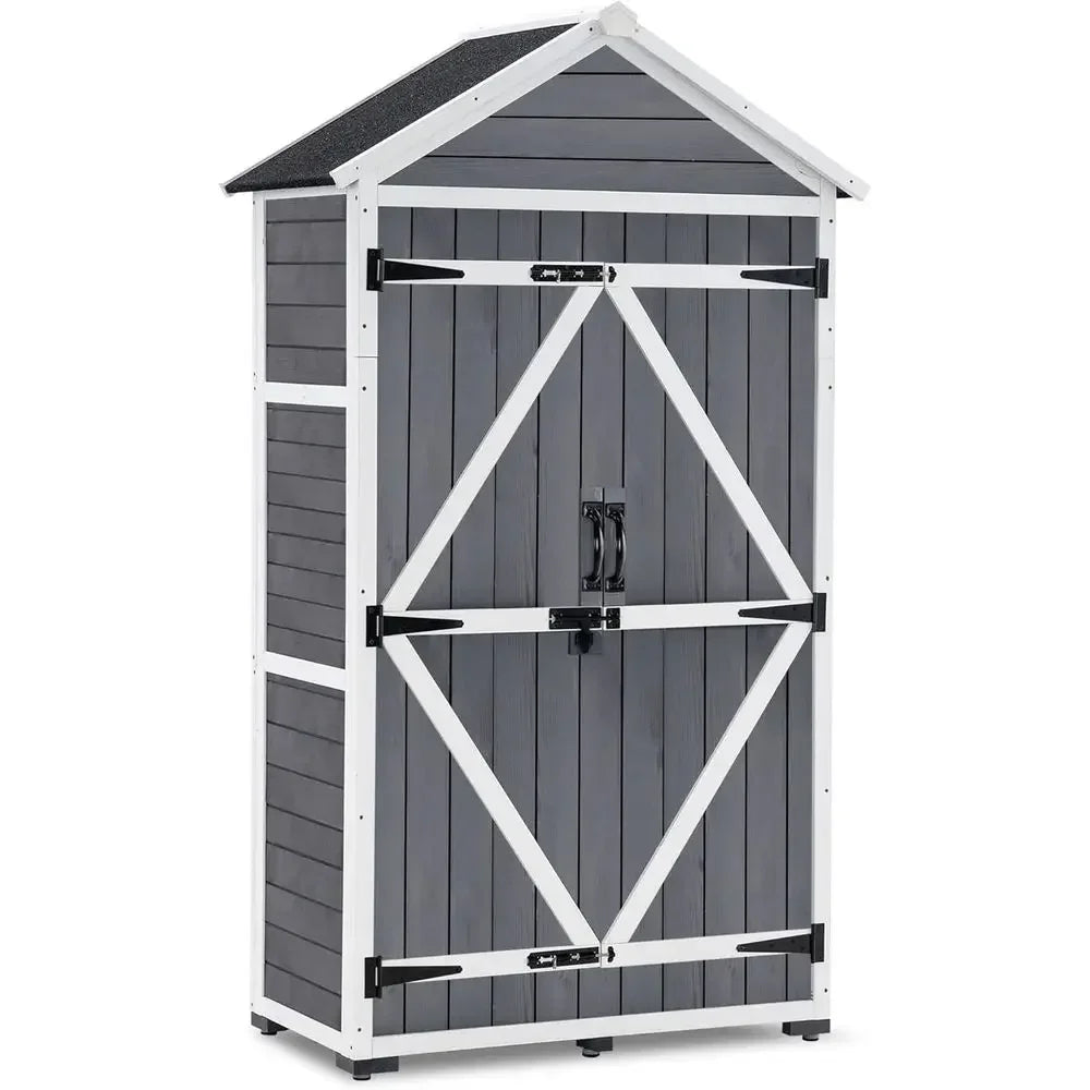 Durable Outdoor Storage Cabinet With Two Shelves For Lawn Tools