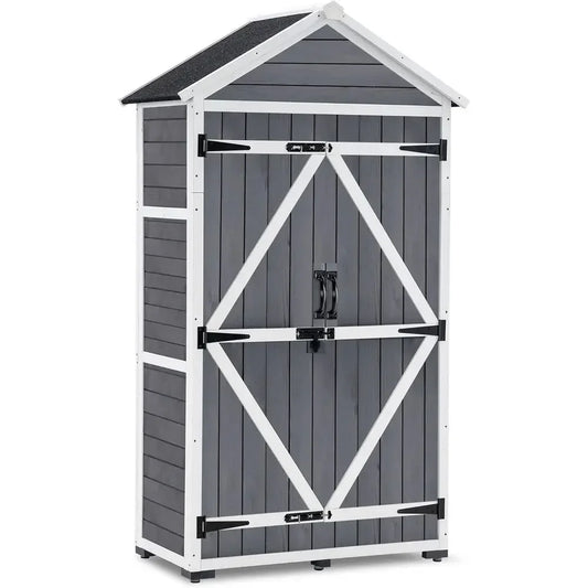Durable Outdoor Storage Cabinet With Two Shelves For Lawn Tools