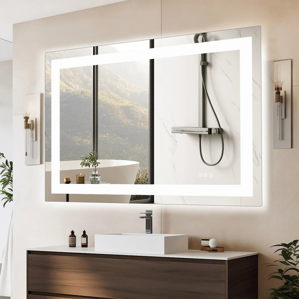 JHK LED Vanity Mirror With Memory Function Tempered Glass Backlit