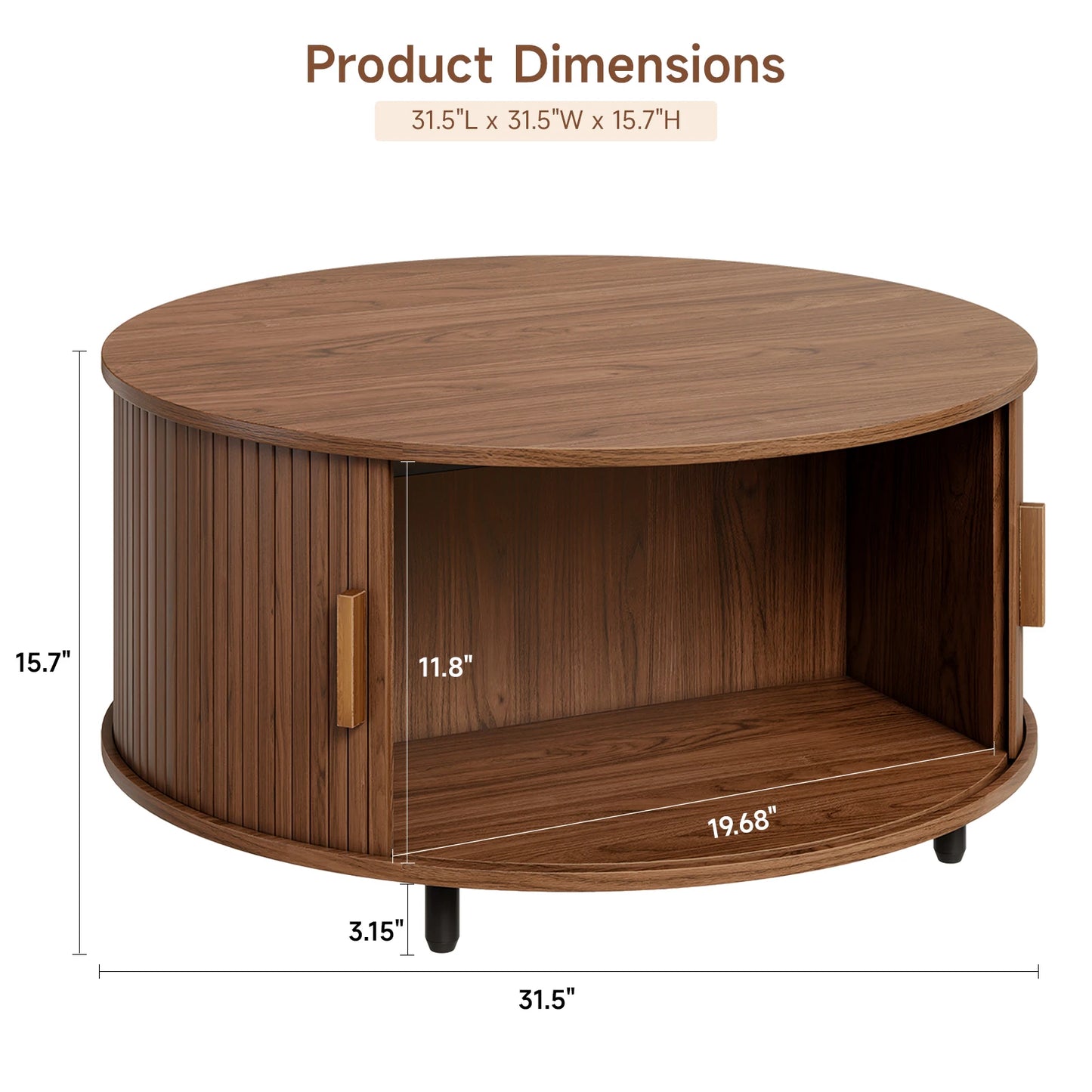 ONBRILL Round Coffee Table With Storage And 360 Degree Sliding Door