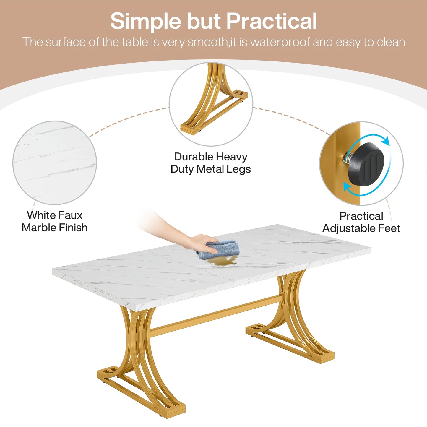 Tribesigns Rectangular Dining Table For 4 To 6 With Faux Marble Top