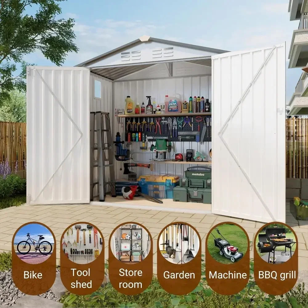 Outdoor Galvanized Steel Shed With Lockable Door And Window