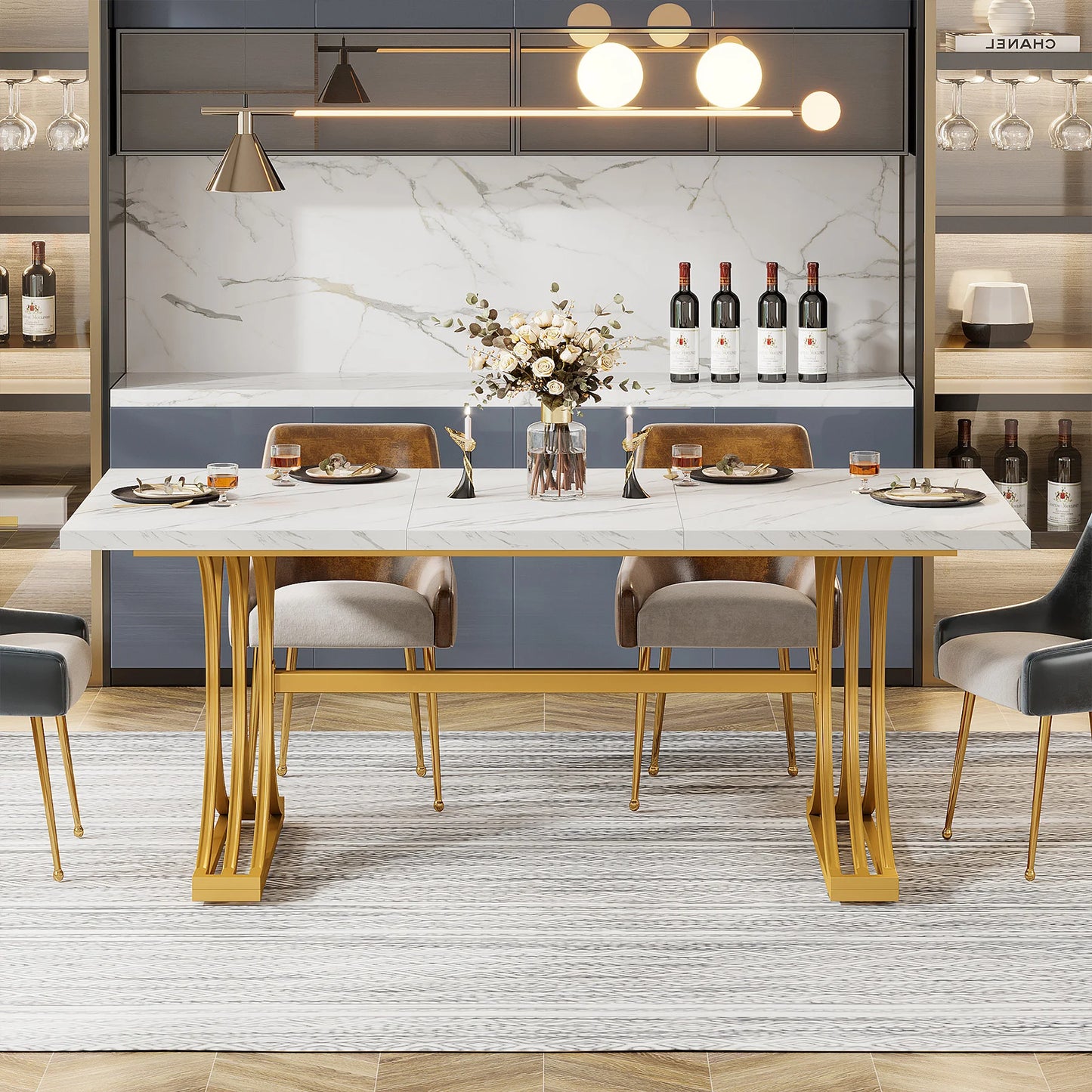 Tribesigns Rectangular Dining Table For 4 To 6 With Faux Marble Top