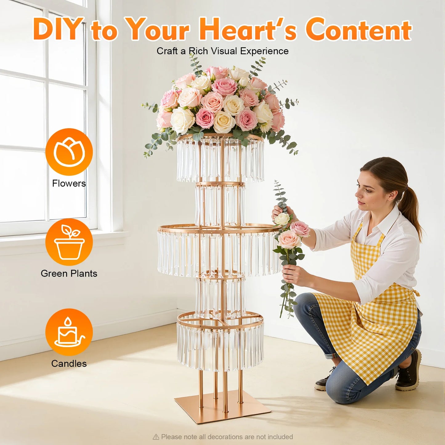 5-Tier Gold Wedding Flower Stand Crystal Style Floor Centerpiece