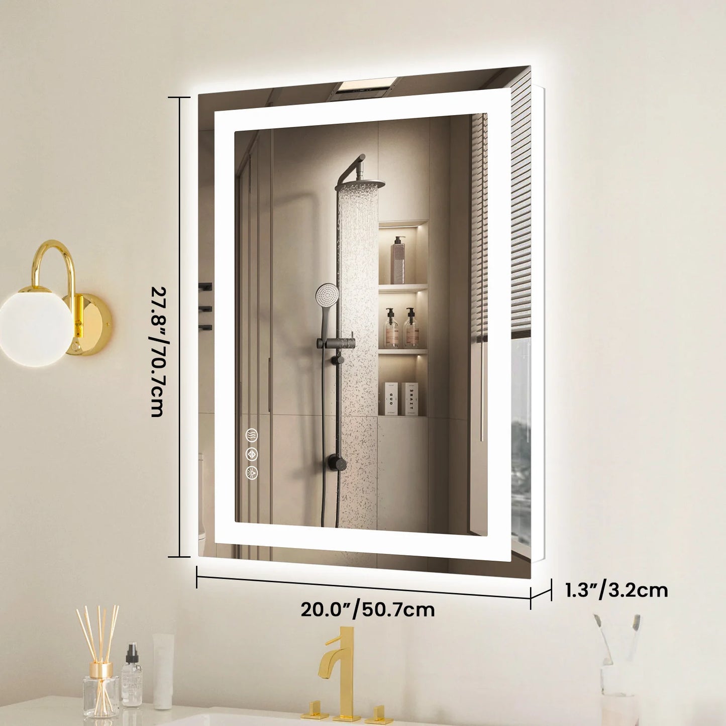 JHK LED Vanity Mirror With Memory Function Tempered Glass Backlit