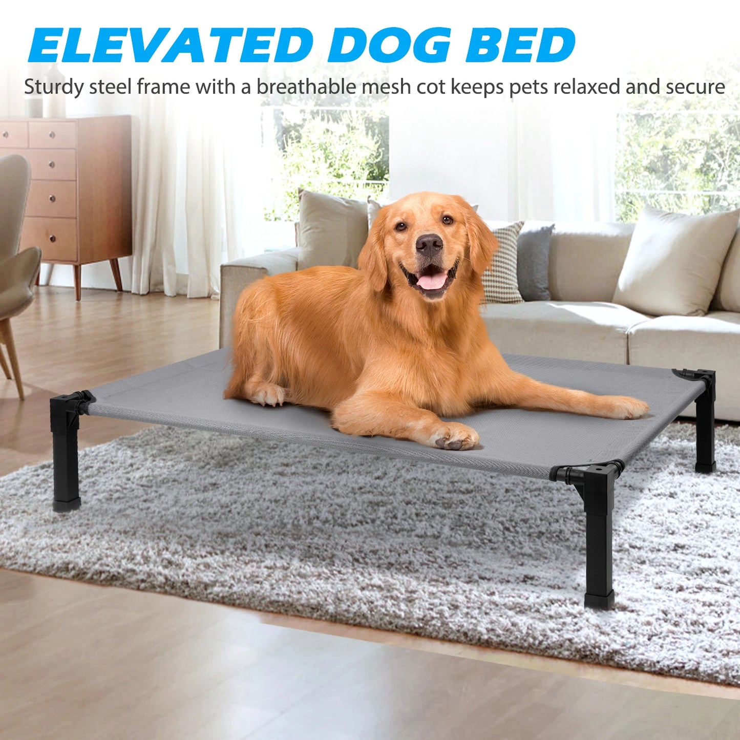 Elevated Dog Bed With Cooling Raised Pet Cot Mesh Frame