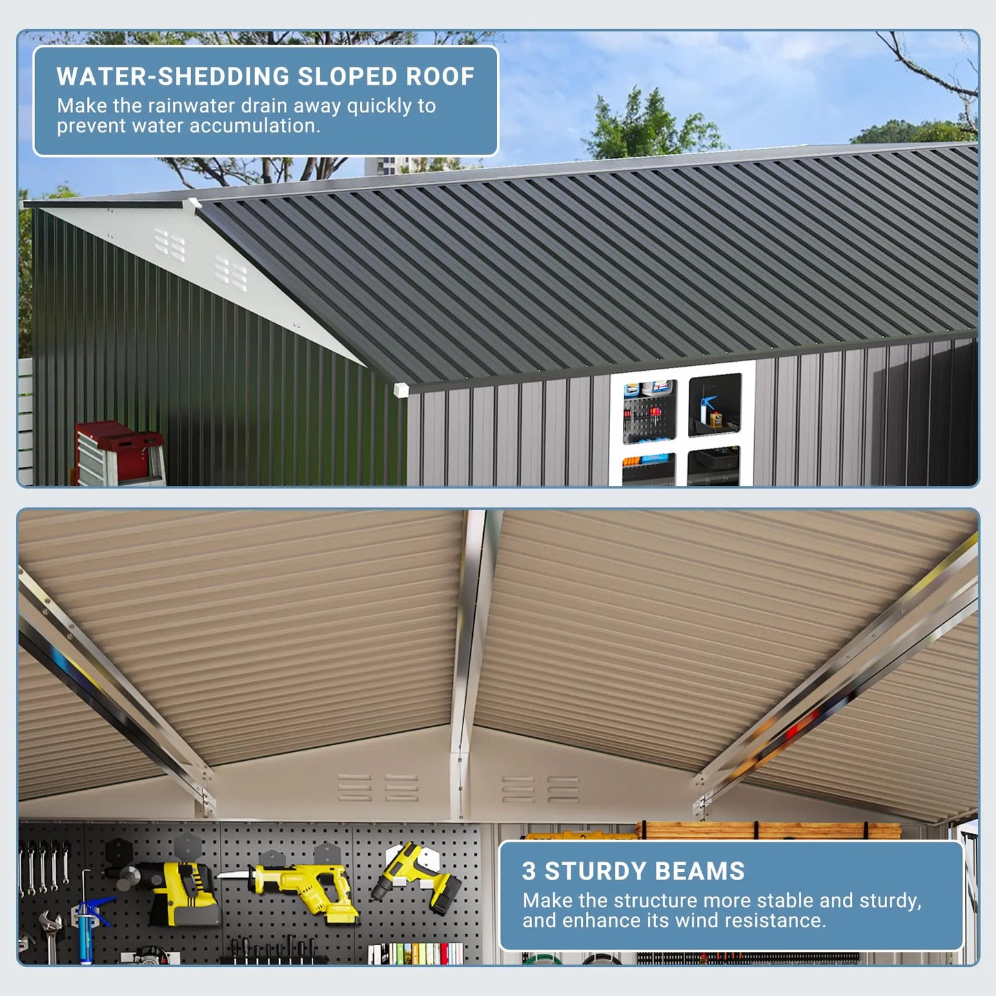 VIWAT Outdoor Metal Storage Shed With Window Lockable Garden Tool Shed