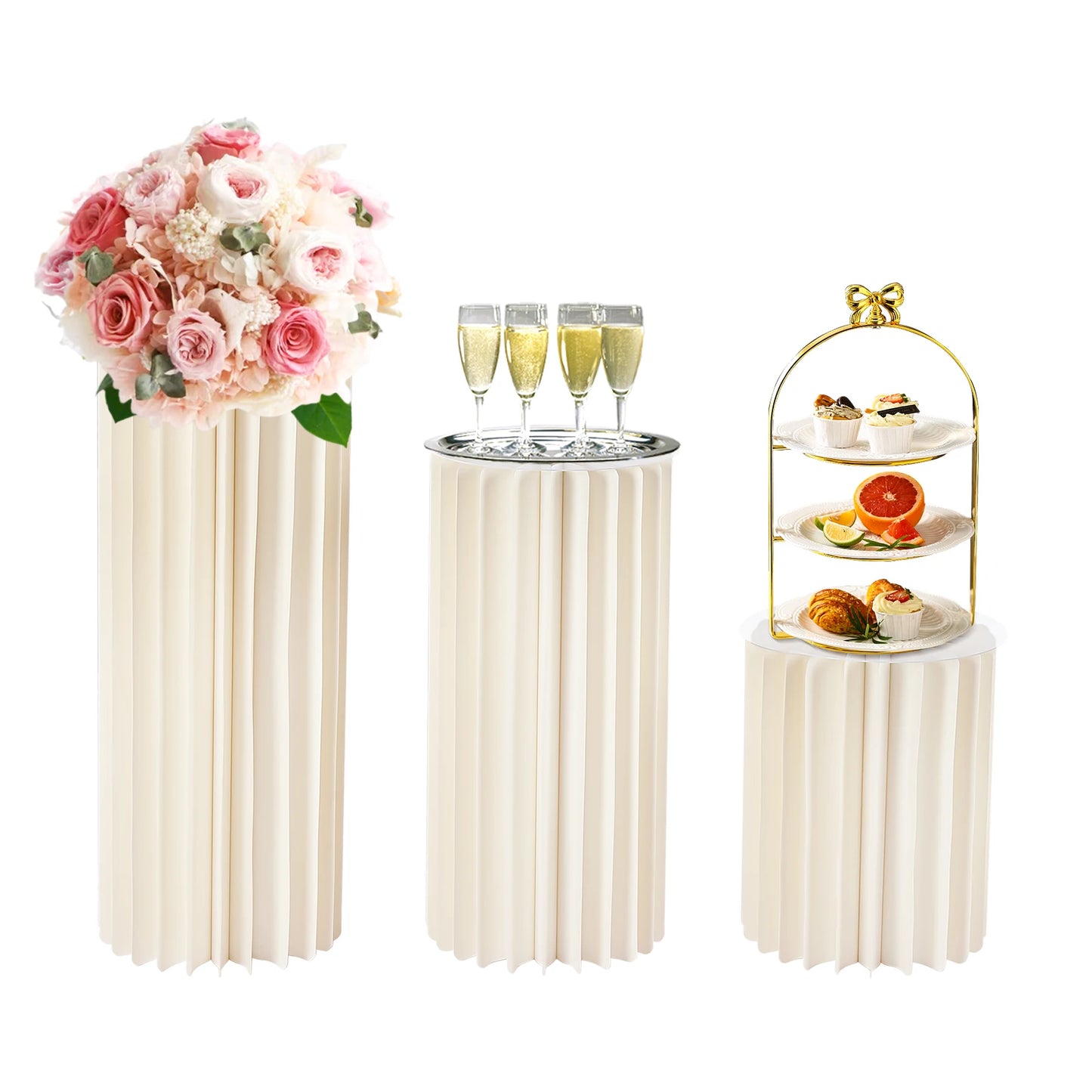 Three Piece Wedding Flower Stand Set Cylinder Foldable Cardboard Centerpieces