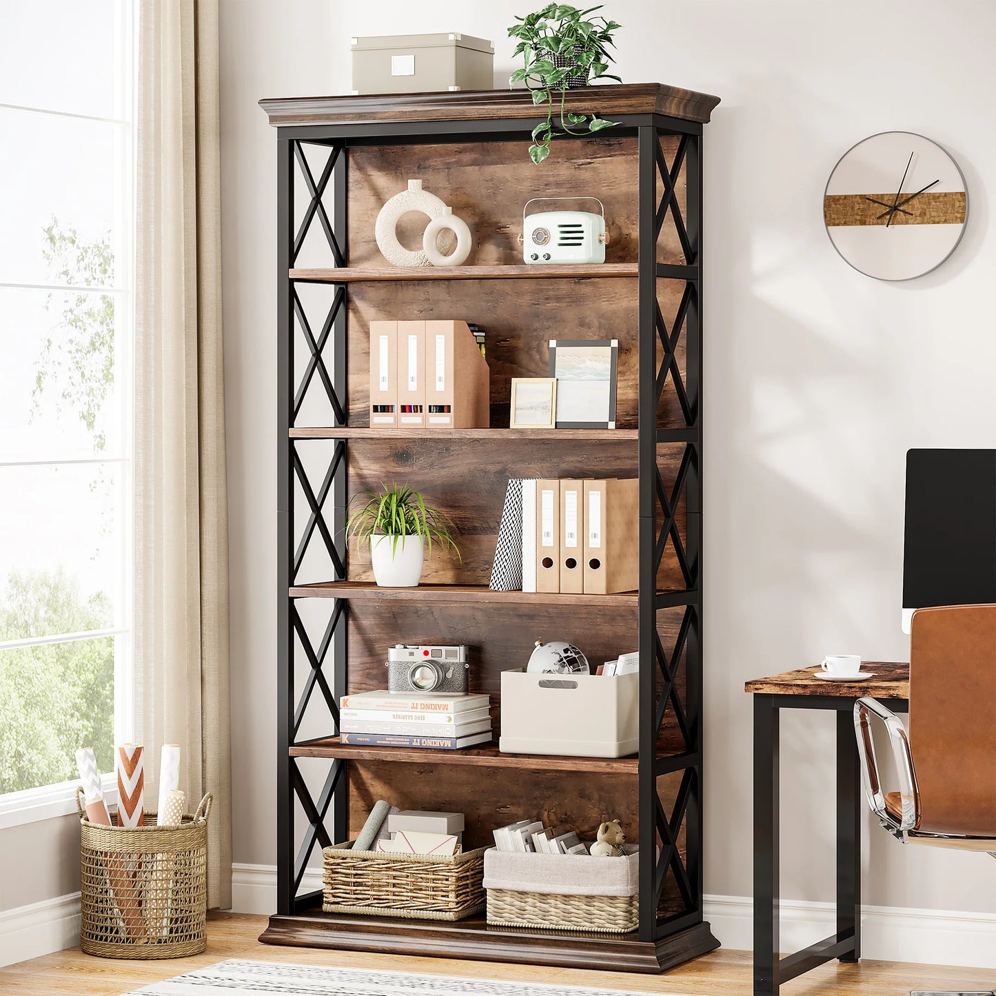 Tribesigns 6 Tier Bookcase Industrial Wood Shelves