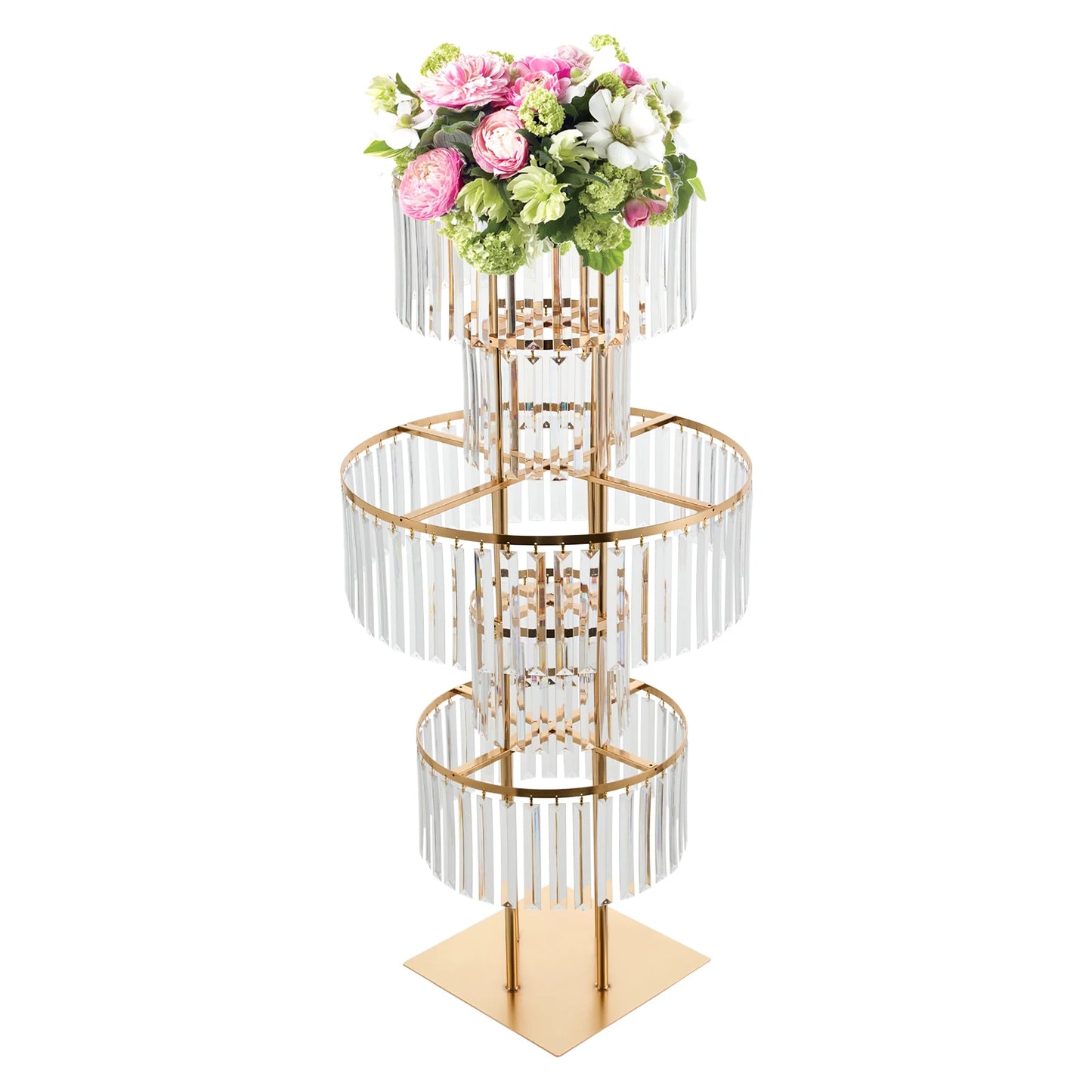 5-Tier Gold Wedding Flower Stand Crystal Style Floor Centerpiece