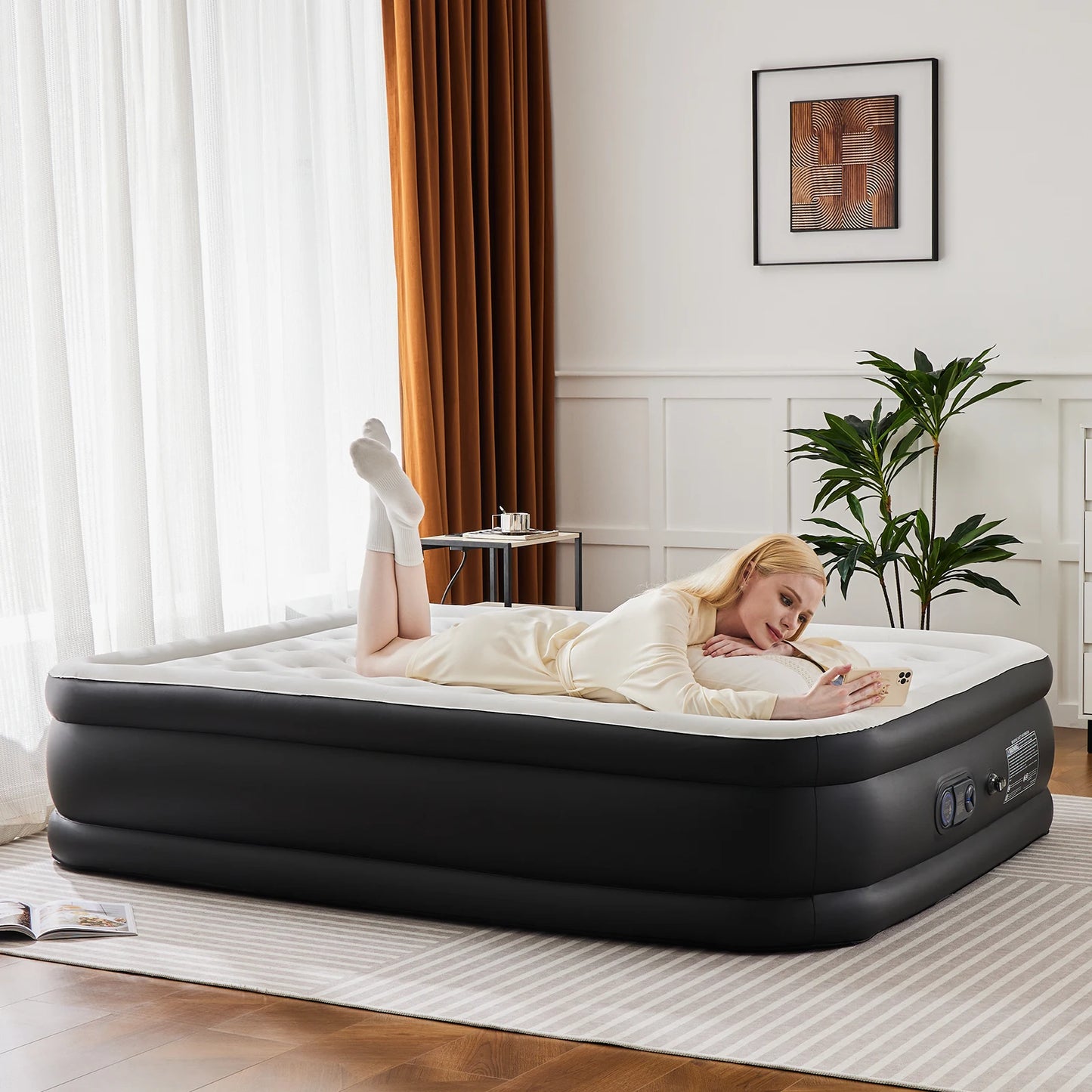 JHK Air Mattress With Skin Friendly Flocking Top And Non Slip Bottom