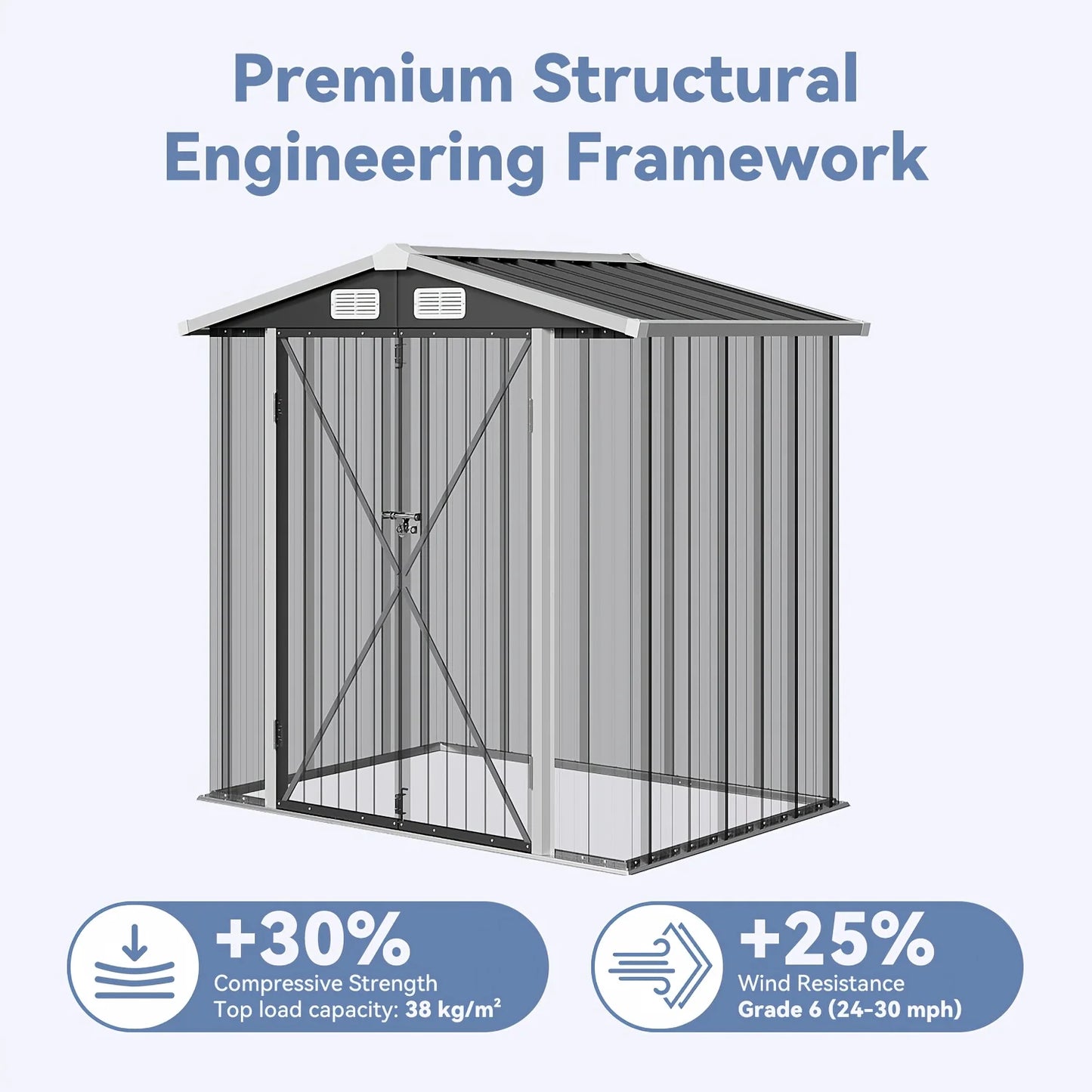 Gable Roof Metal Storage Shed With Lockable Doors And Ventilation