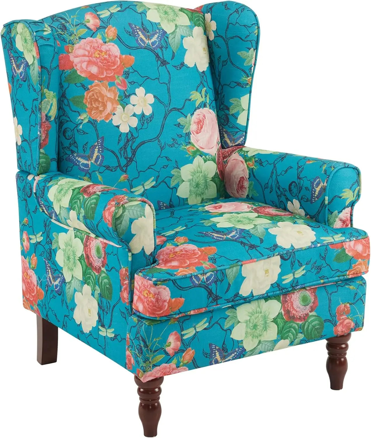 Floral Accent Chair High Back Upholstered Armchair With Solid Legs