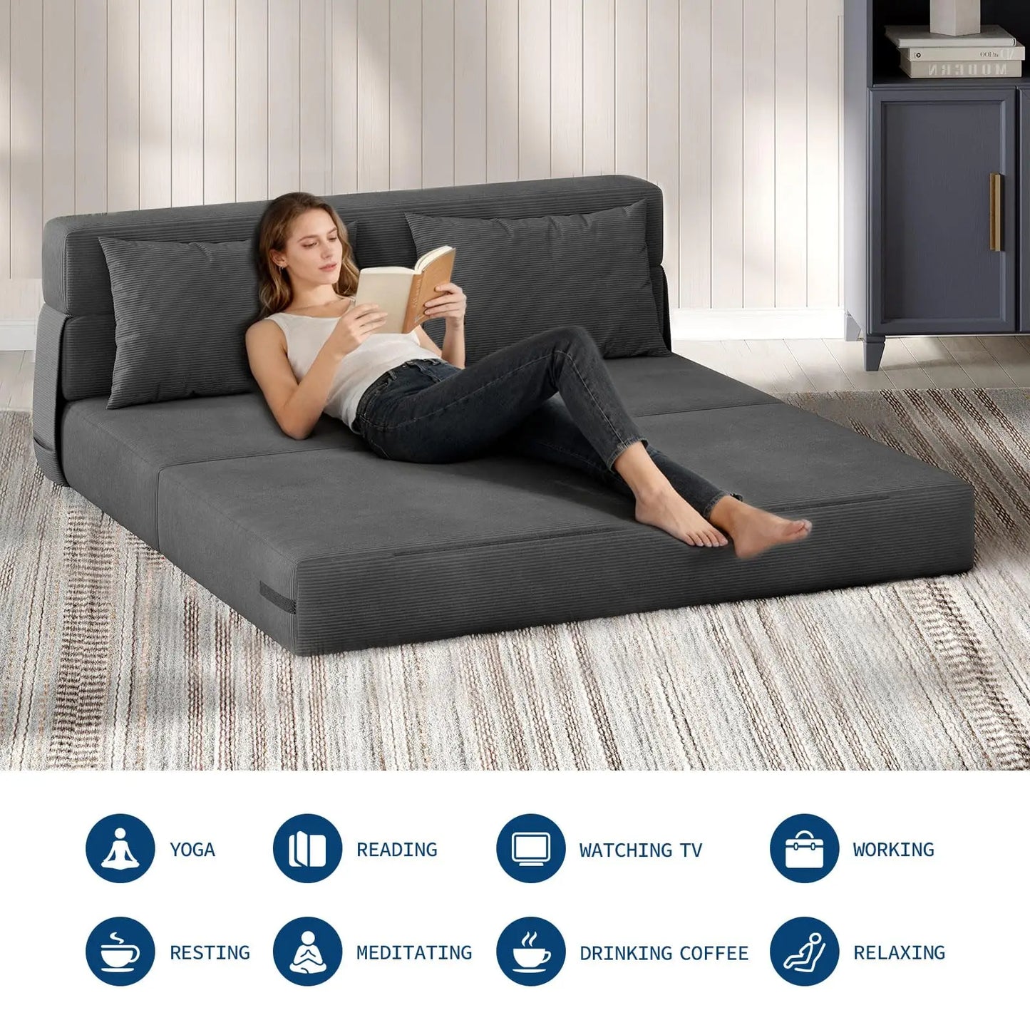 HobbyLane 4 In 1 Folding Sofa Bed Convertible Sleeper Loveseat