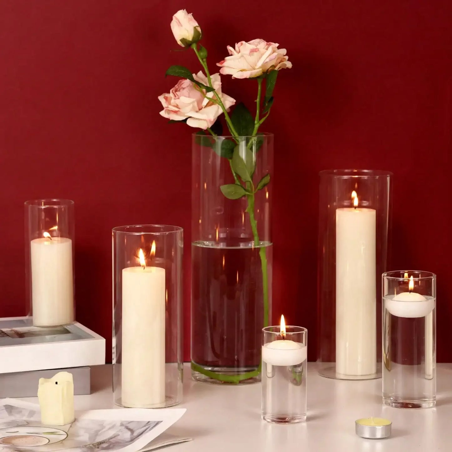 Clear Glass Cylinder Vase Set For Weddings And Centerpieces