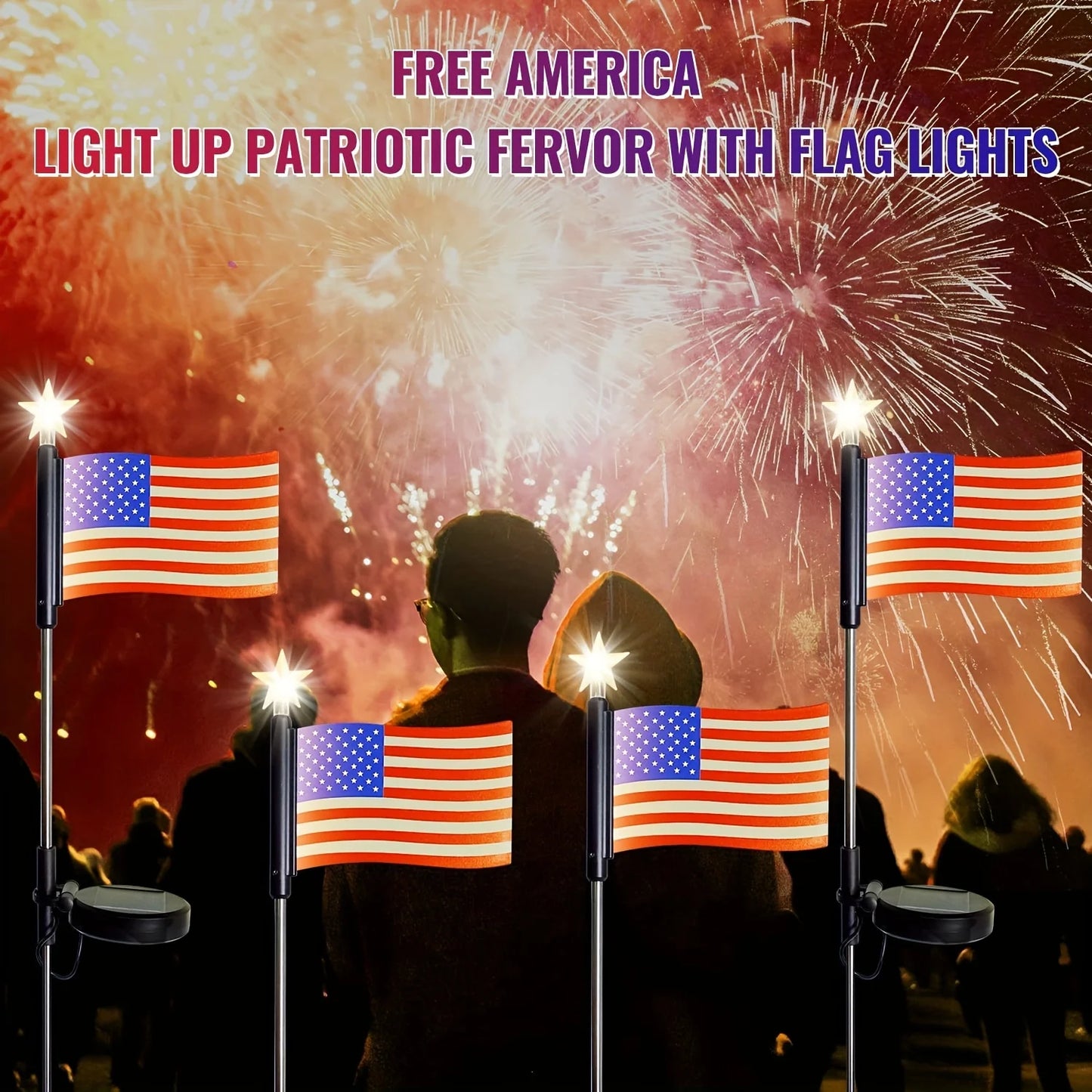 YIMIA USA Flag LED Solar Lights 8 Pack Garden Path