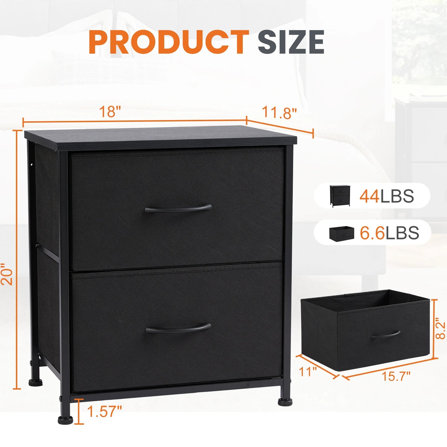 JHK Nightstand Bedside Storage Cabinet With Fabric Drawers