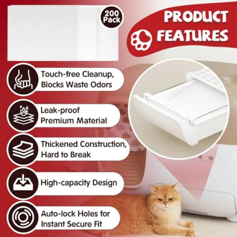 Cat Litter Bags 200 Pcs Self-Sealing Drawer Liner Thickened Wear-Resistant
